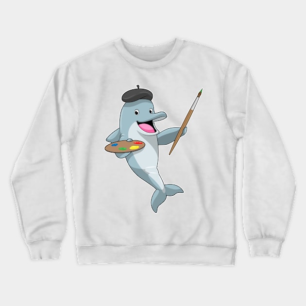 Dolphin as Painter with Paint brush & Colour Crewneck Sweatshirt by Markus Schnabel